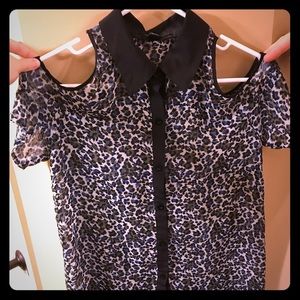 Ultra dorbz cutout sleeve semi sheer leopard print